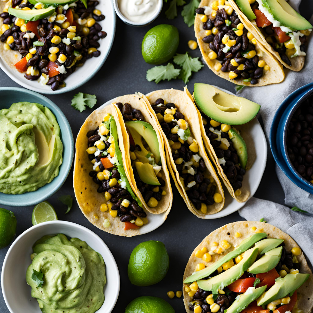 Sweet Corn And Black Bean Tacos w/ Avocado Crema