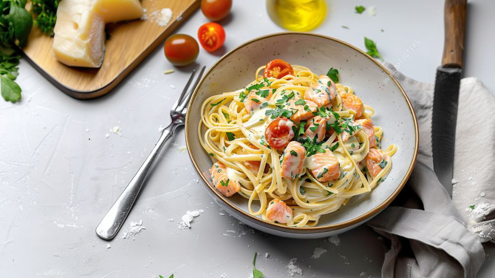 Image of Spaghetti mit Lachs in Sahne-Sauce