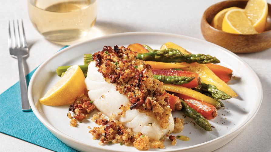 Image of Poisson en croûte de quinoa, érable et pacanes