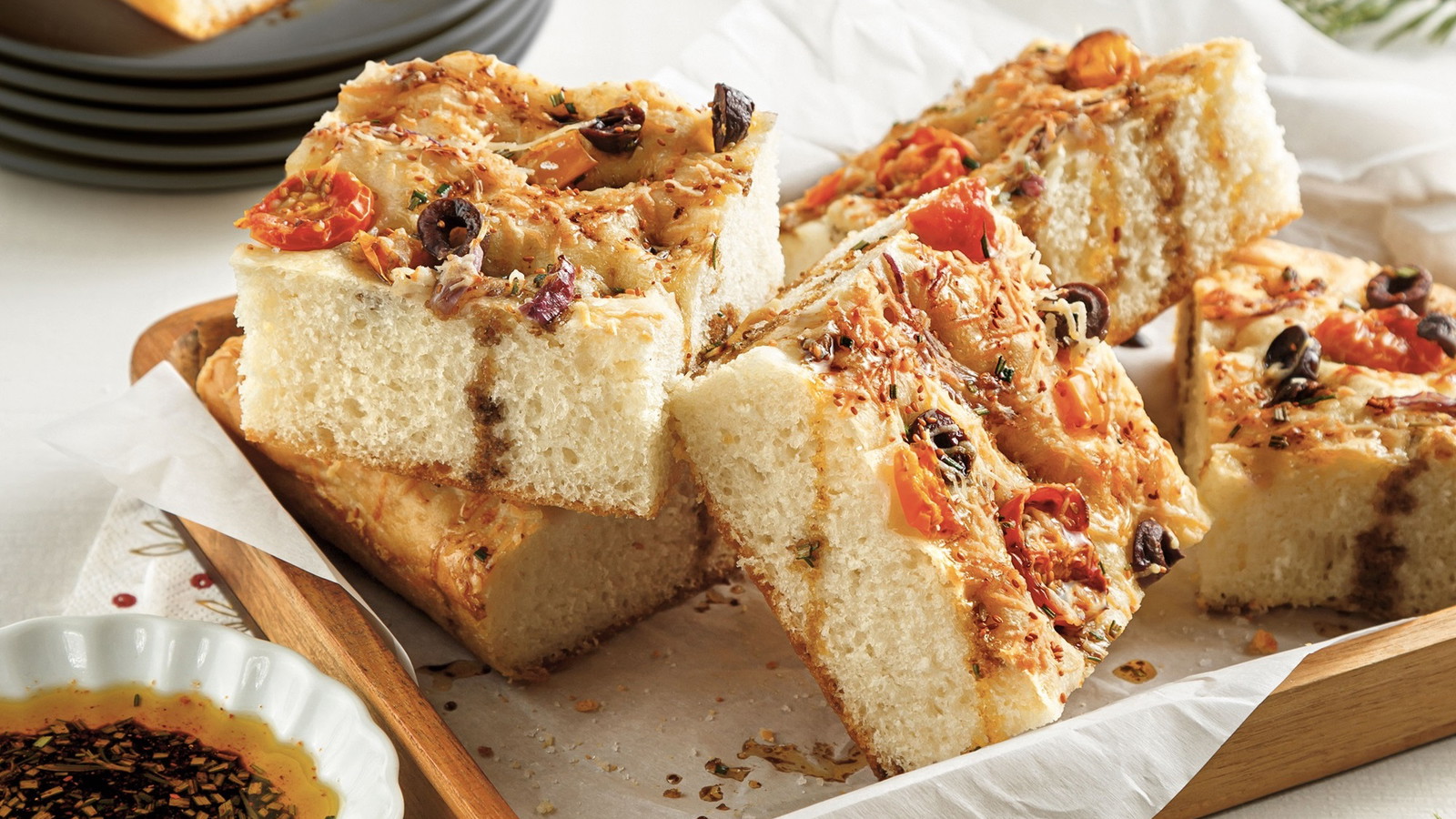 Image of Focaccia maison à l'huile de caméline torréfiée et légumes grillés