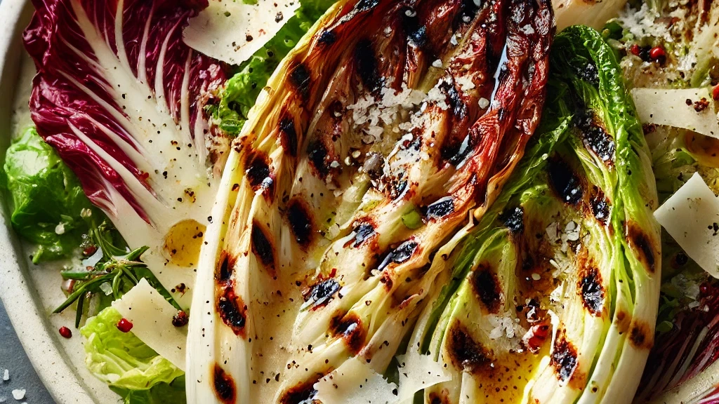 Image of Grilled Radicchio and Romaine Salad with shaved Pecorino