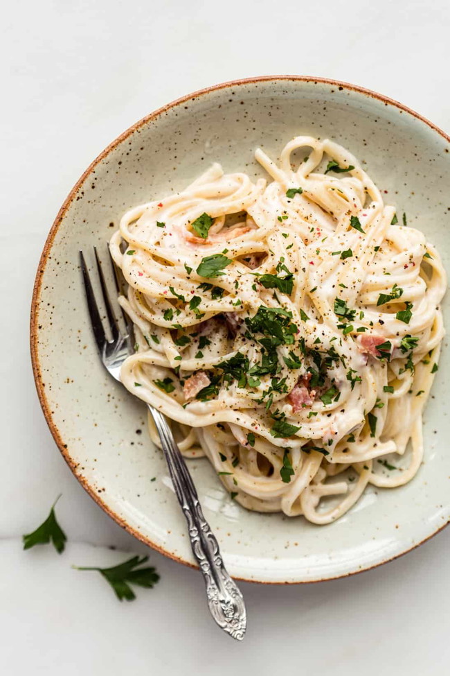 Image of Maple Glazed Bacon Carbonara (Vegan)
