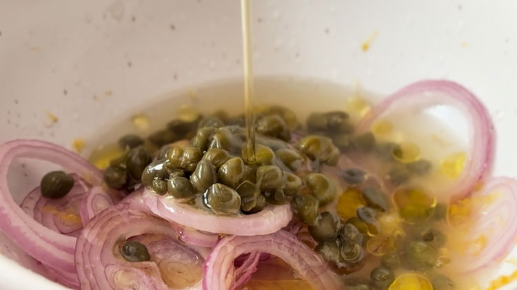 Image of Season the Dressing: Add olive oil and salt to the...