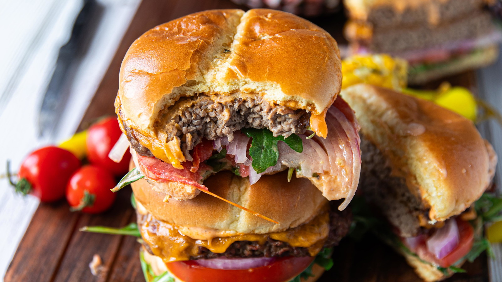 Image of Grilled Prime Rib Burgers with Herb Butter Corn on the Cob