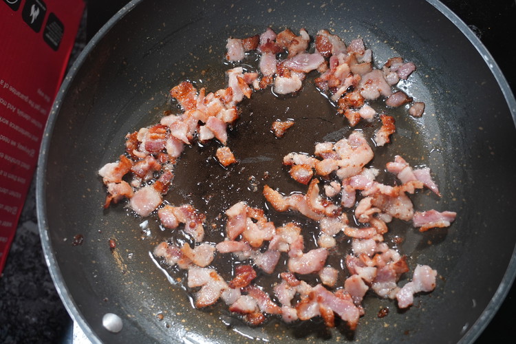 Image of Turn on the on medium. This is going to help render the bacon fat nicely. takes about 6-9 min. 