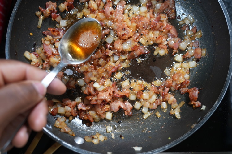 Image of Continue by add the maple syrup, vinegar and left over brown sugar. Mix frequently for another 8-15 minutes. 