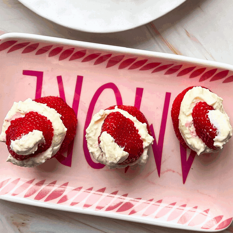 Image of Strawberry Santa Hats:- Wash strawberries and pat dry. Cut the...