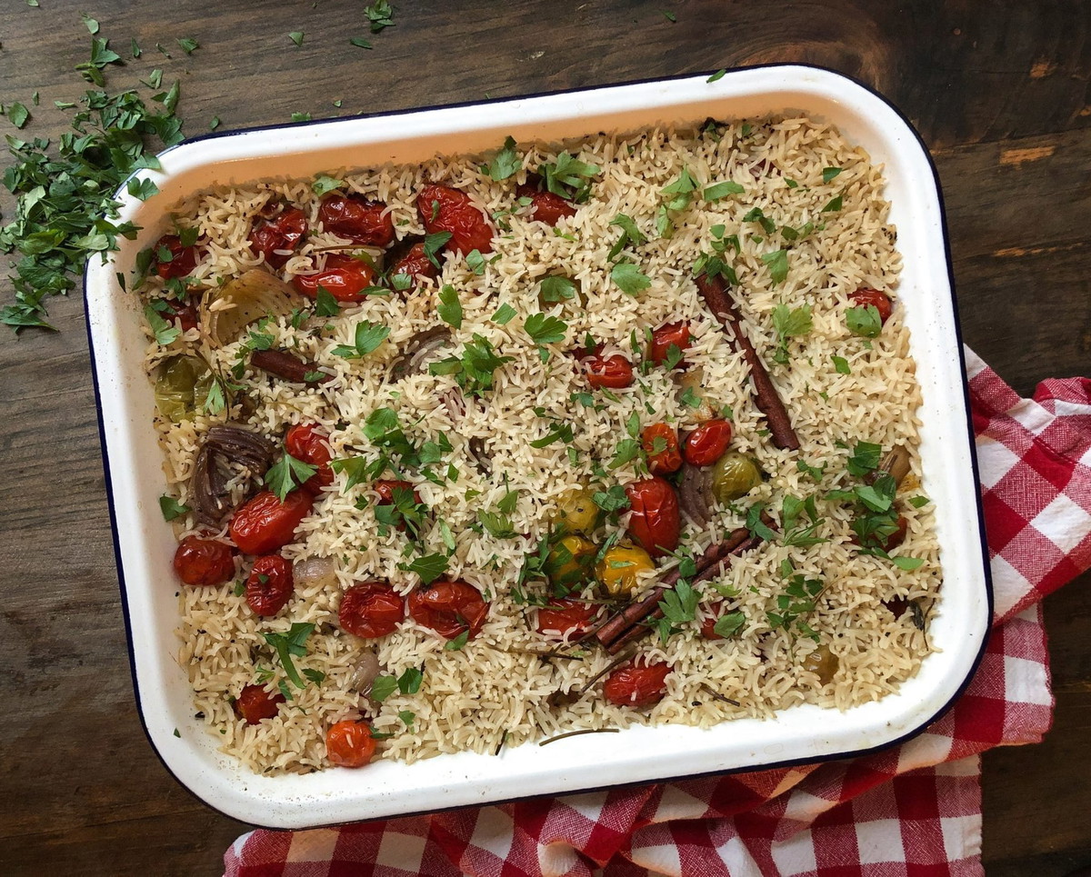 Baked Rice with Cherry Tomatoes