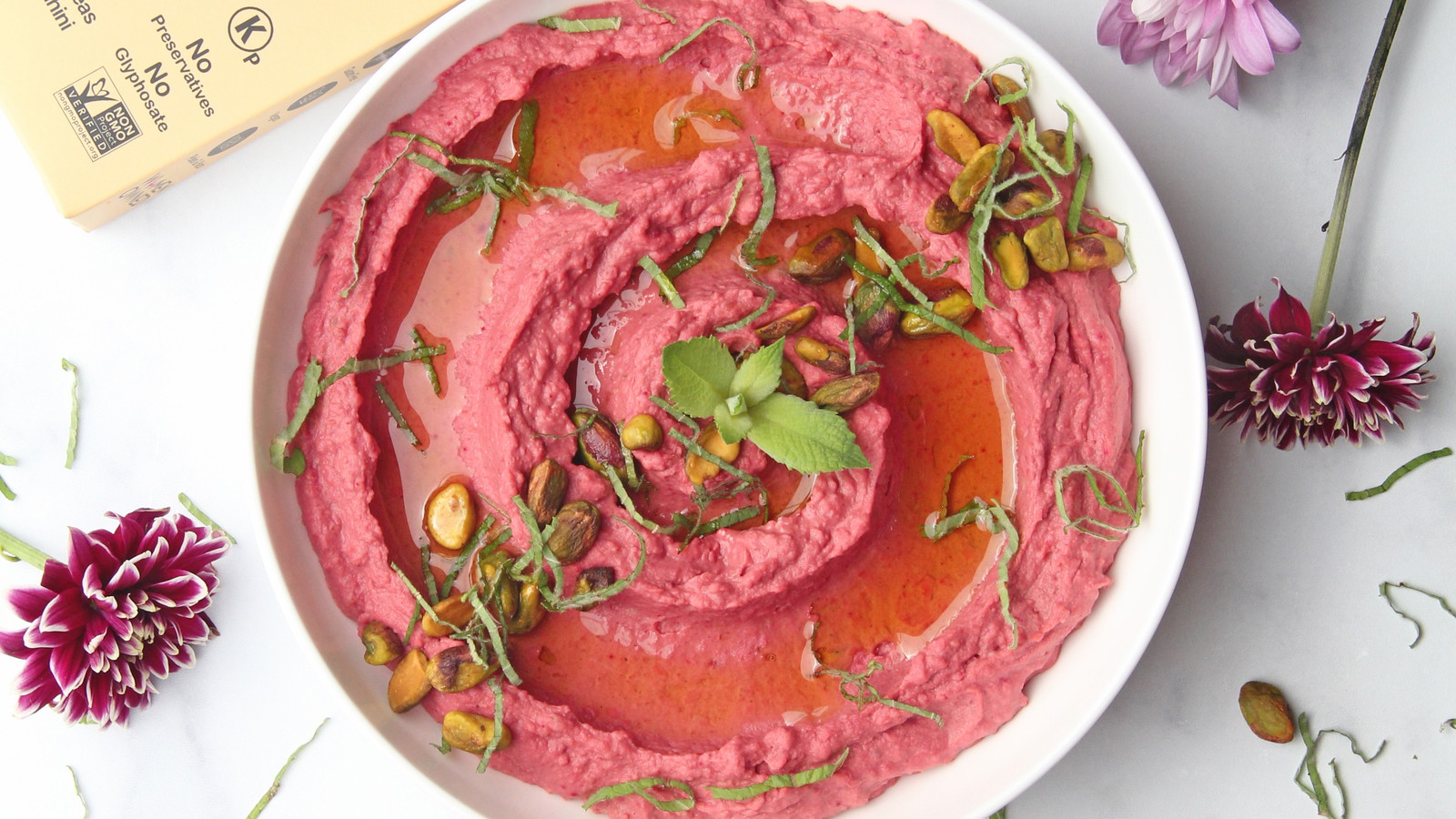 Image of Vibrant Beetroot Hummus with Pistachios and Mint