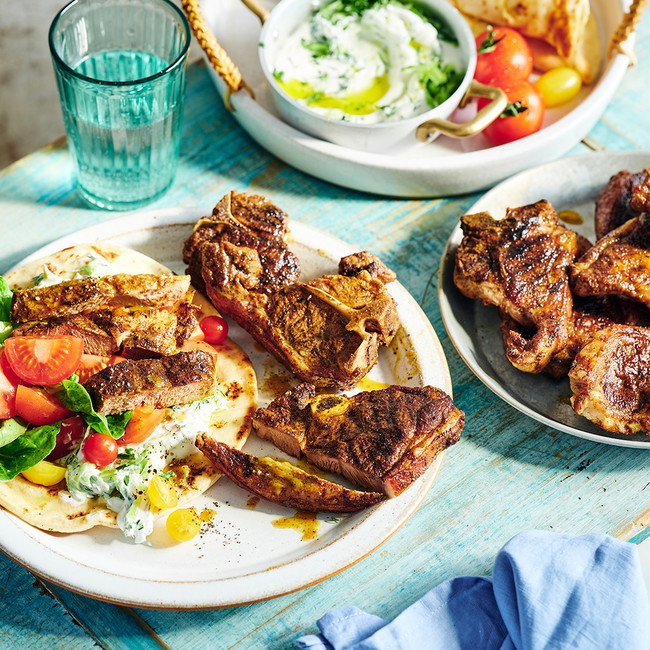 Image of Shawarma-Spiced Lamb Chops with Tzatziki