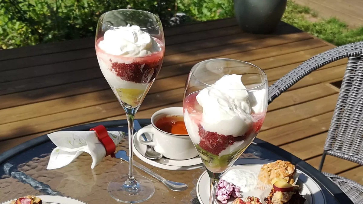 Cranberry-chia kissel with kiwi and yogurt