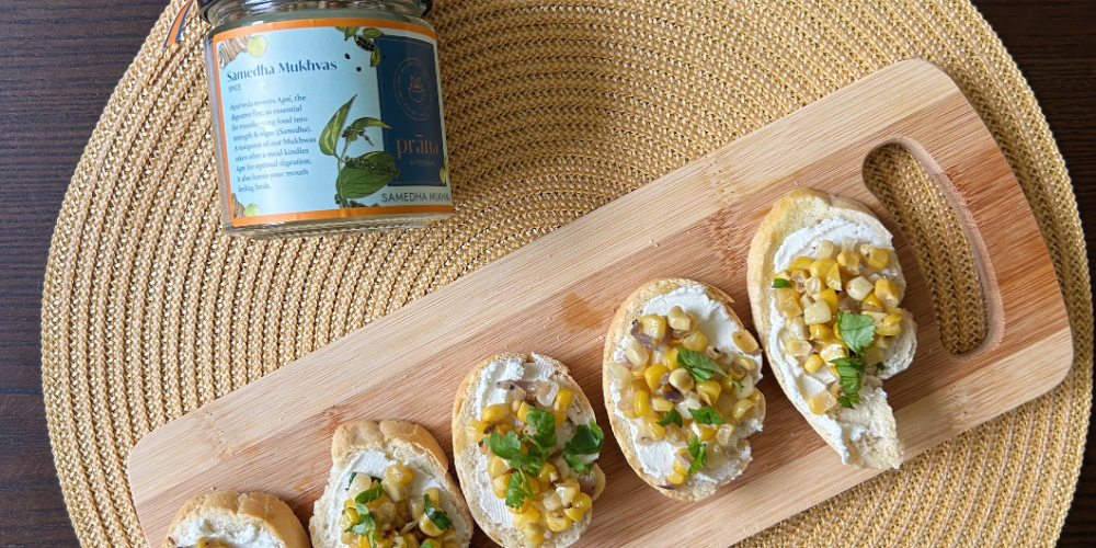 Fresh Corn Crostini with Samedha Mukhvas