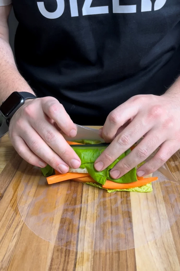 Image of I’ve seen people make these before and the trick to not making these look like a salad-filled condom is soaking the rice wrap in warm water