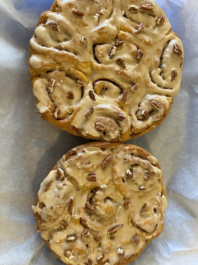 Image of Soft and Fluffy Pumpkin Spice Cinnamon Rolls with Maple Sugar