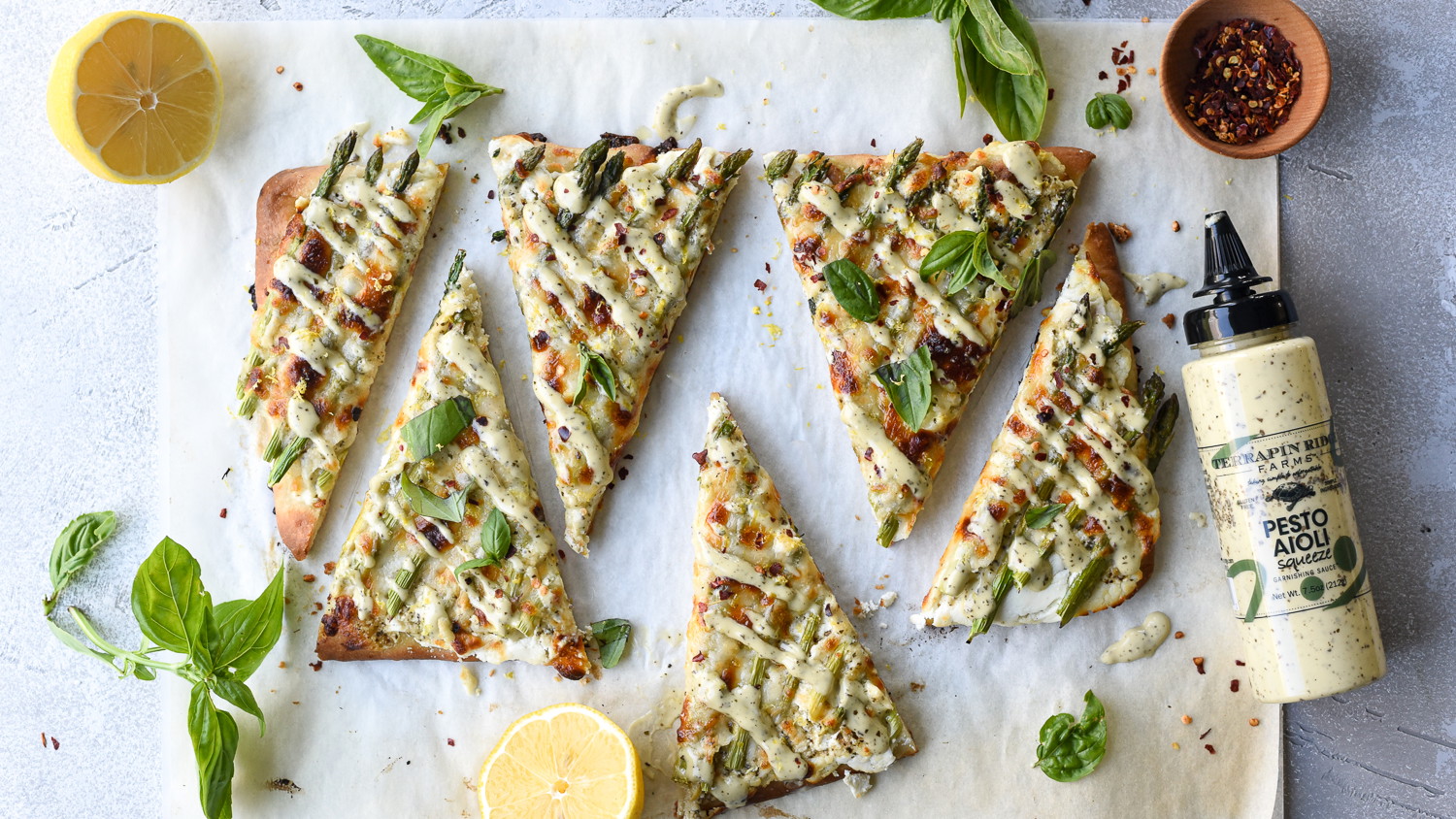 Image of Asparagus Flatbread with Pesto Aioli