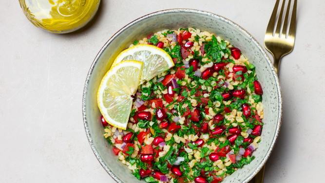 Image of Tabbouleh with bulgur and pomegranate