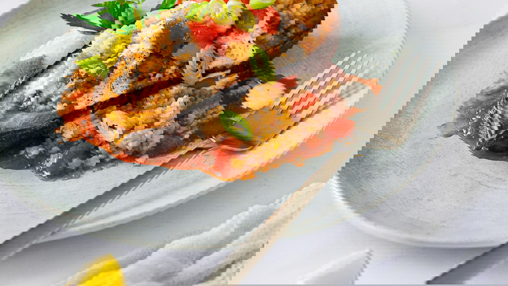 Gefüllte Aubergine mit Konjakreis