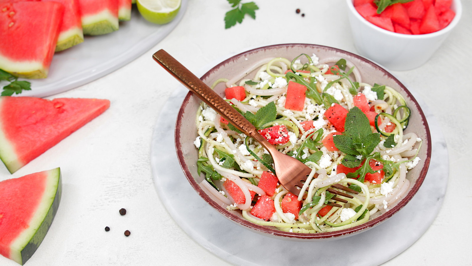 Fruchtiger Melonen- Feta Salat mit Shileo Spaghetti