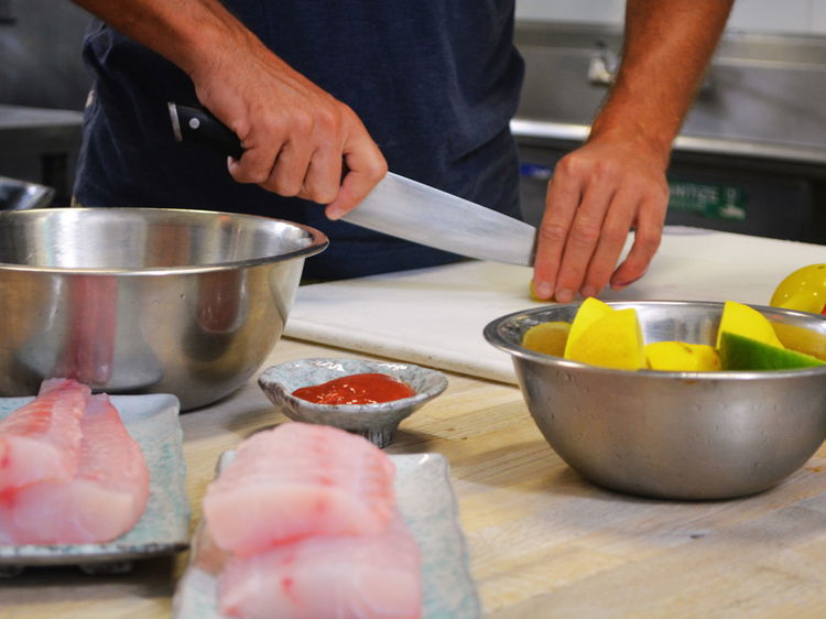 Image of Combine Vegetables, Lemon/ Lime Juice, and Grey Tilefish and chill...