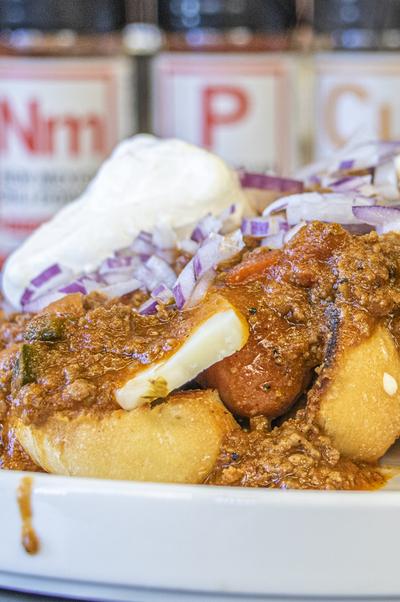 Salt Pepper Garlic Spiced Loaded Chili Dogs