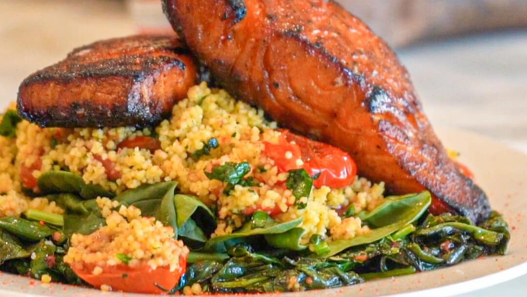 Image of Candied Bacon Sriracha Salmon with Couscous