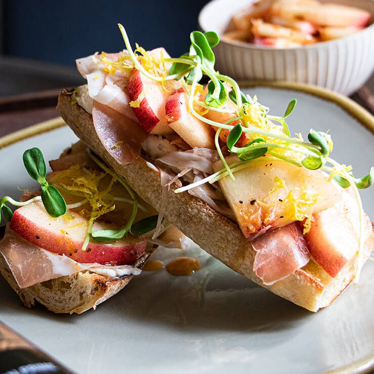 Maple Bourbon Marinated Peach Toast