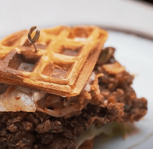 Korean BBQ Fried Chicken & Sweet Potato Waffle Sandwich