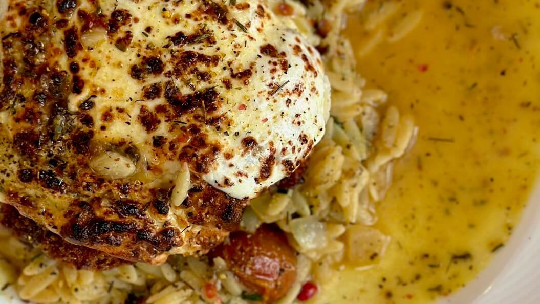 Image of Pink Peppercorn Lemon Thyme Creamy Orzo & Fried Chicken