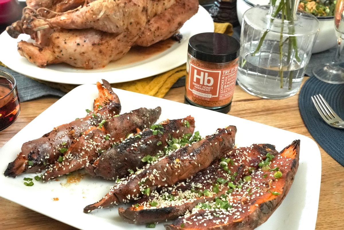 Smoky Honey Habanero Miso Sweet Potatoes
