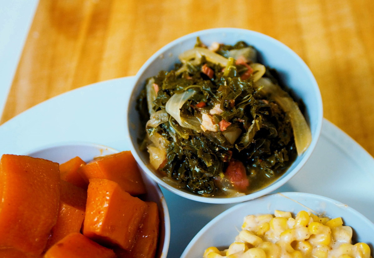 Garlic Pepper Slow-Cooked Greens with Cottage Ham
