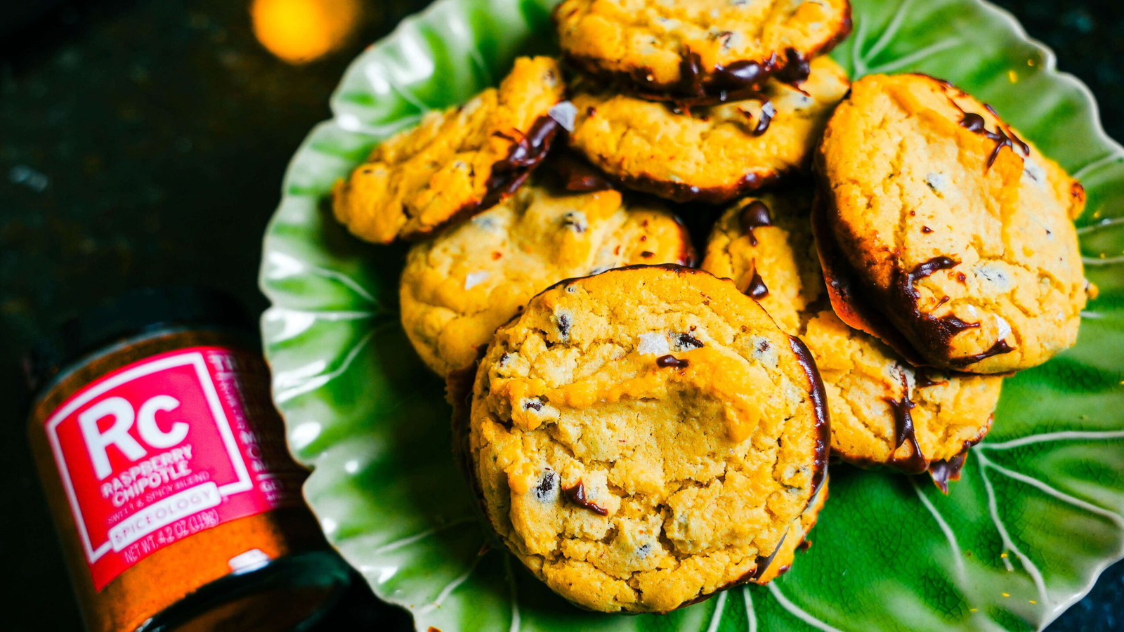 Image of Raspberry Chipotle Chocolate-Dipped Chocolate Chip Cookies