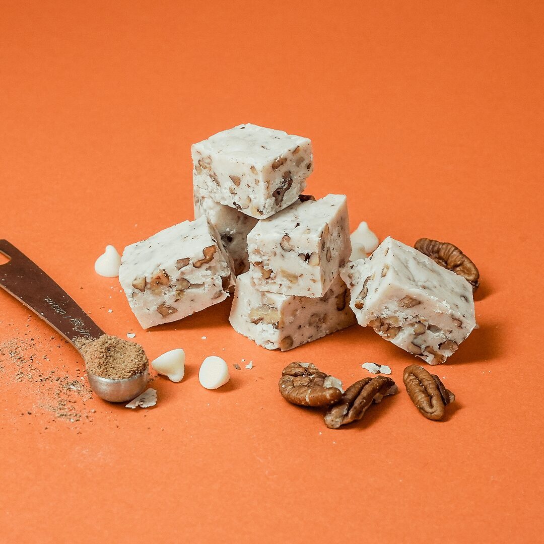 Cinnamon White Chocolate Eggnog Pecan Fudge