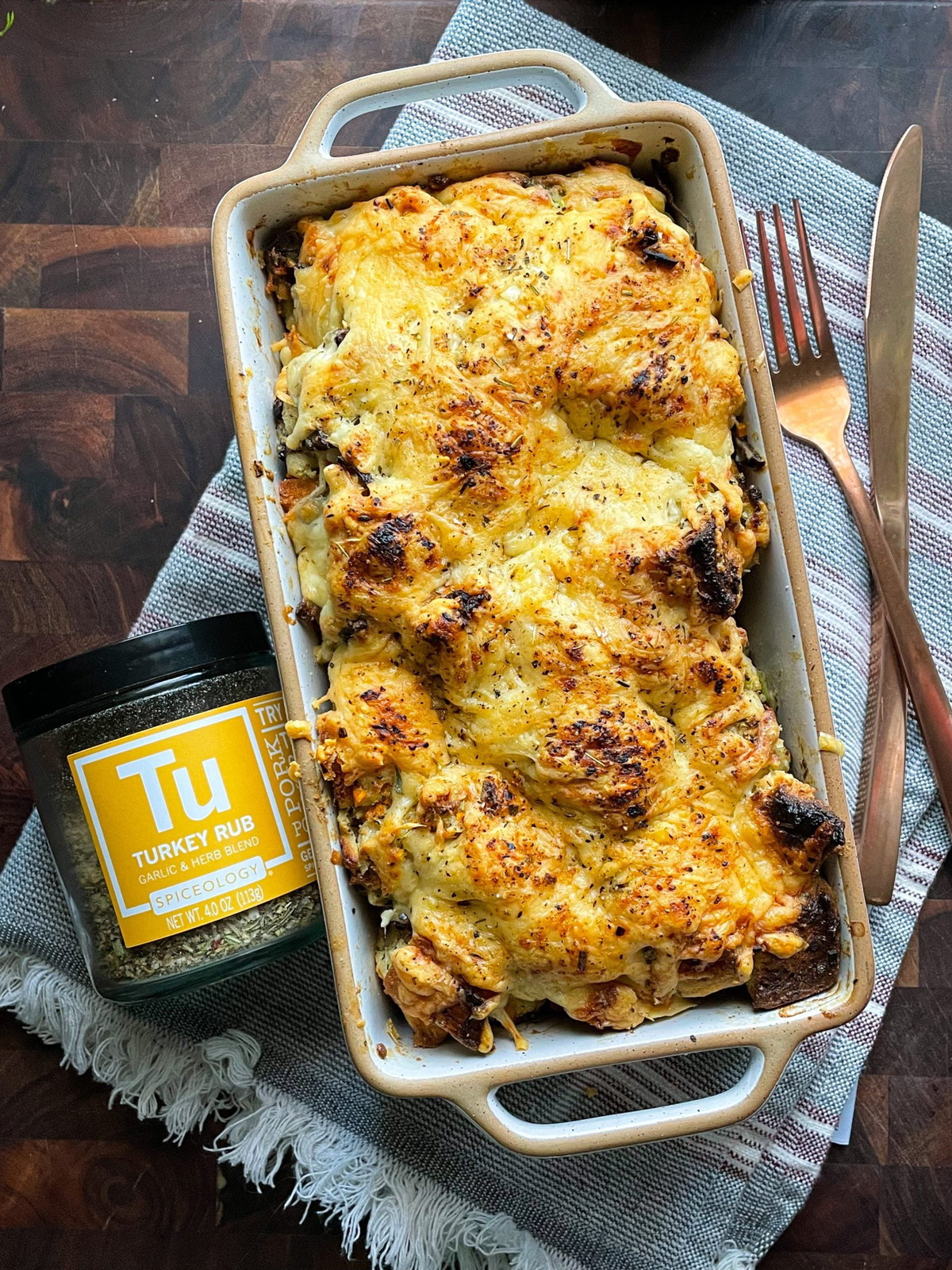 Turkey Rub Cheesy Mushroom Stuffing
