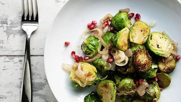 Image of Shallot & Pomegranate Stove Top Brussels Sprouts Recipe