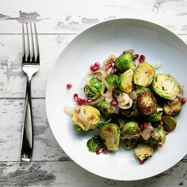 Greek Freak Shallot & Pomegranate Stove Top Brussels Sprouts