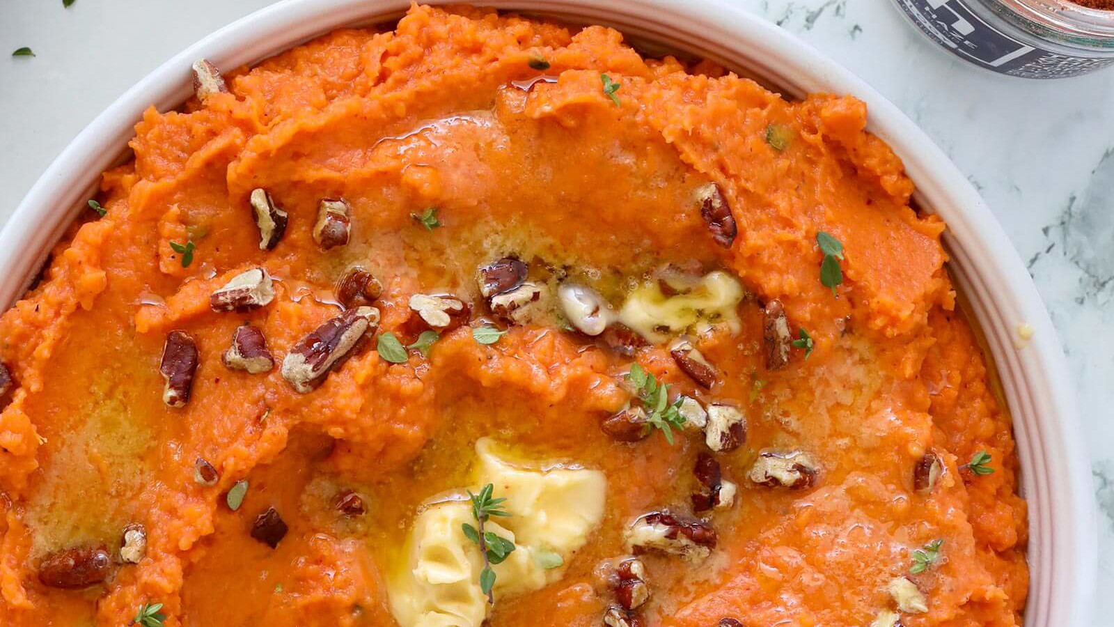 Image of Purple Haze Mashed Sweet Potatoes with Maple Butter & Pecans