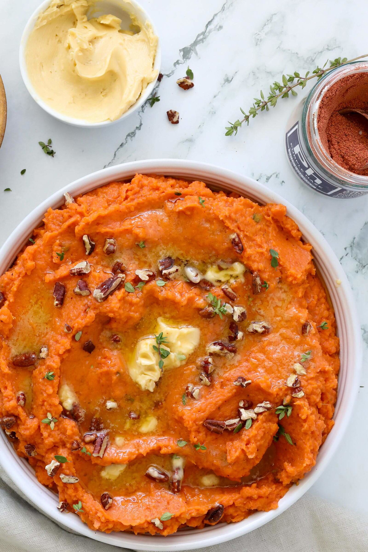 Purple Haze Mashed Sweet Potatoes with Maple Butter & Pecans