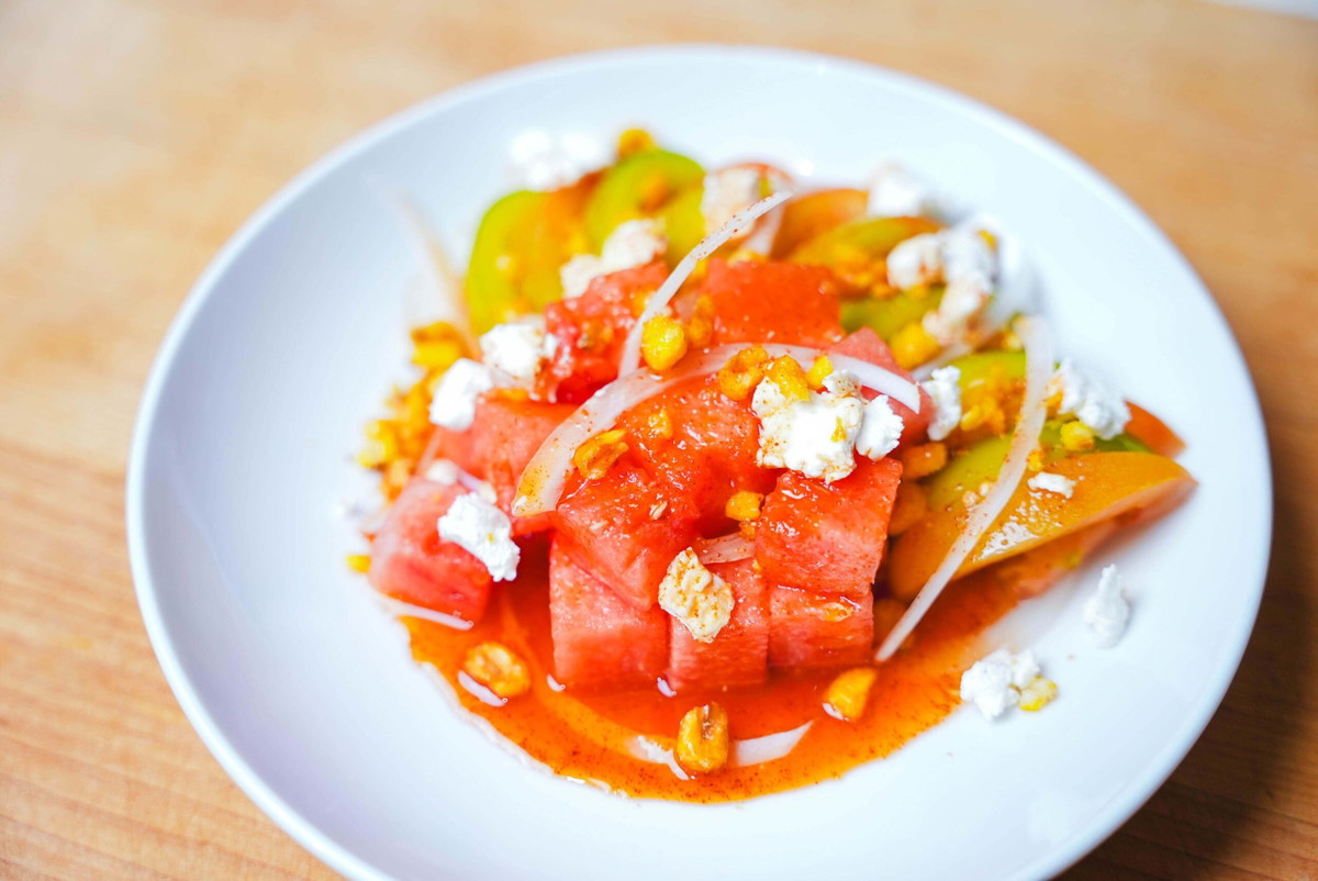 Smoky Honey Habanero Watermelon & Tomato Salad
