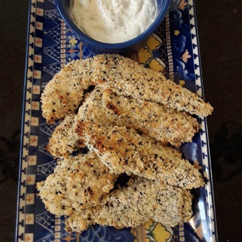Everything Bagel Chicken Strips with Really Ranch Yogurt Dipping Sauce