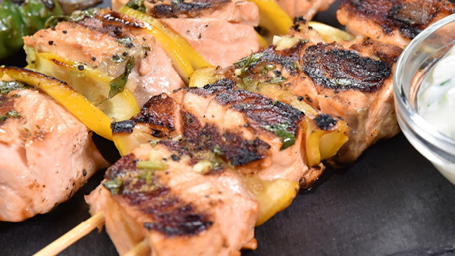 Grilled Salmon Skewers by Turbo E Outdoor Electric Grill