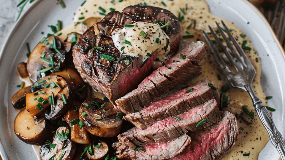 Image of Filet Mignon with Rosemary Cream Sauce & Mushrooms