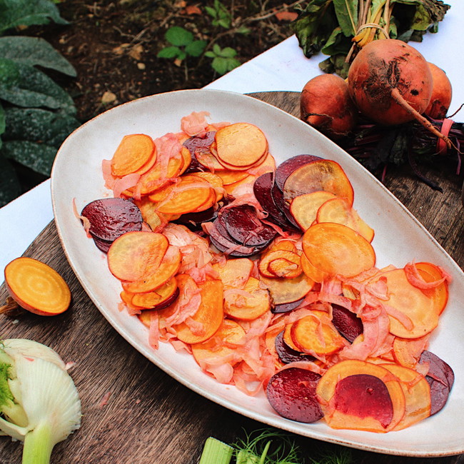 Image of BEETROOT AND FENNEL SALAD WITH WOMERSLEY RASPBERRY & APACHE CHILLI FRUIT VINEGAR