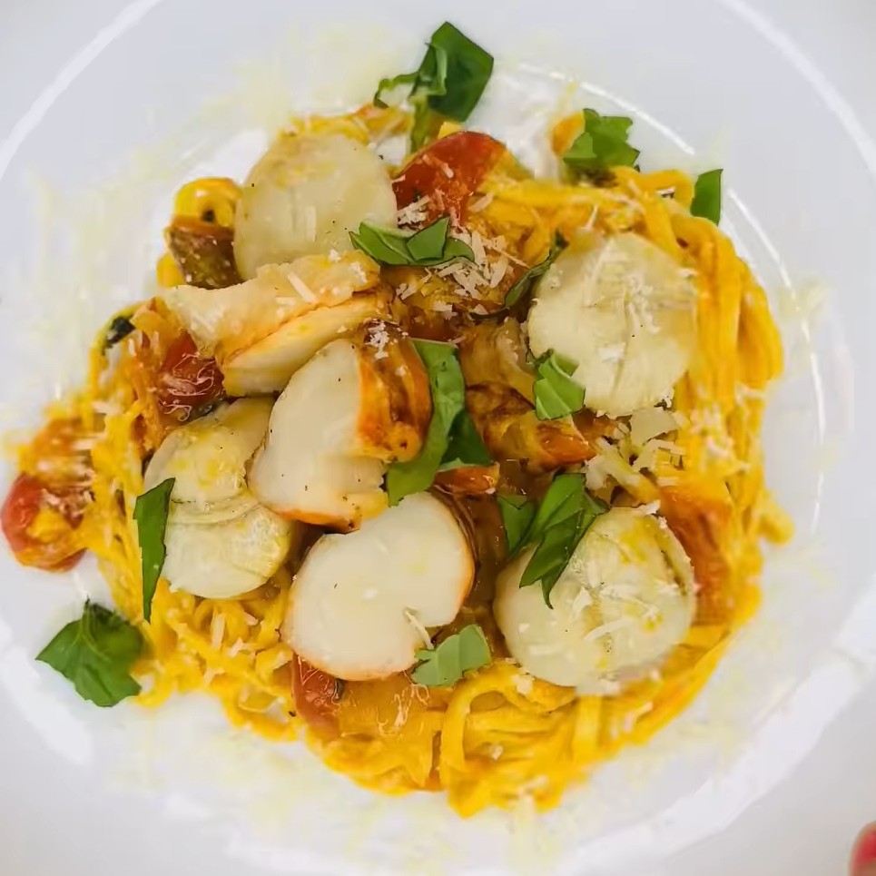 Spicy Mango Lobster & Scallop Harissa Linguine