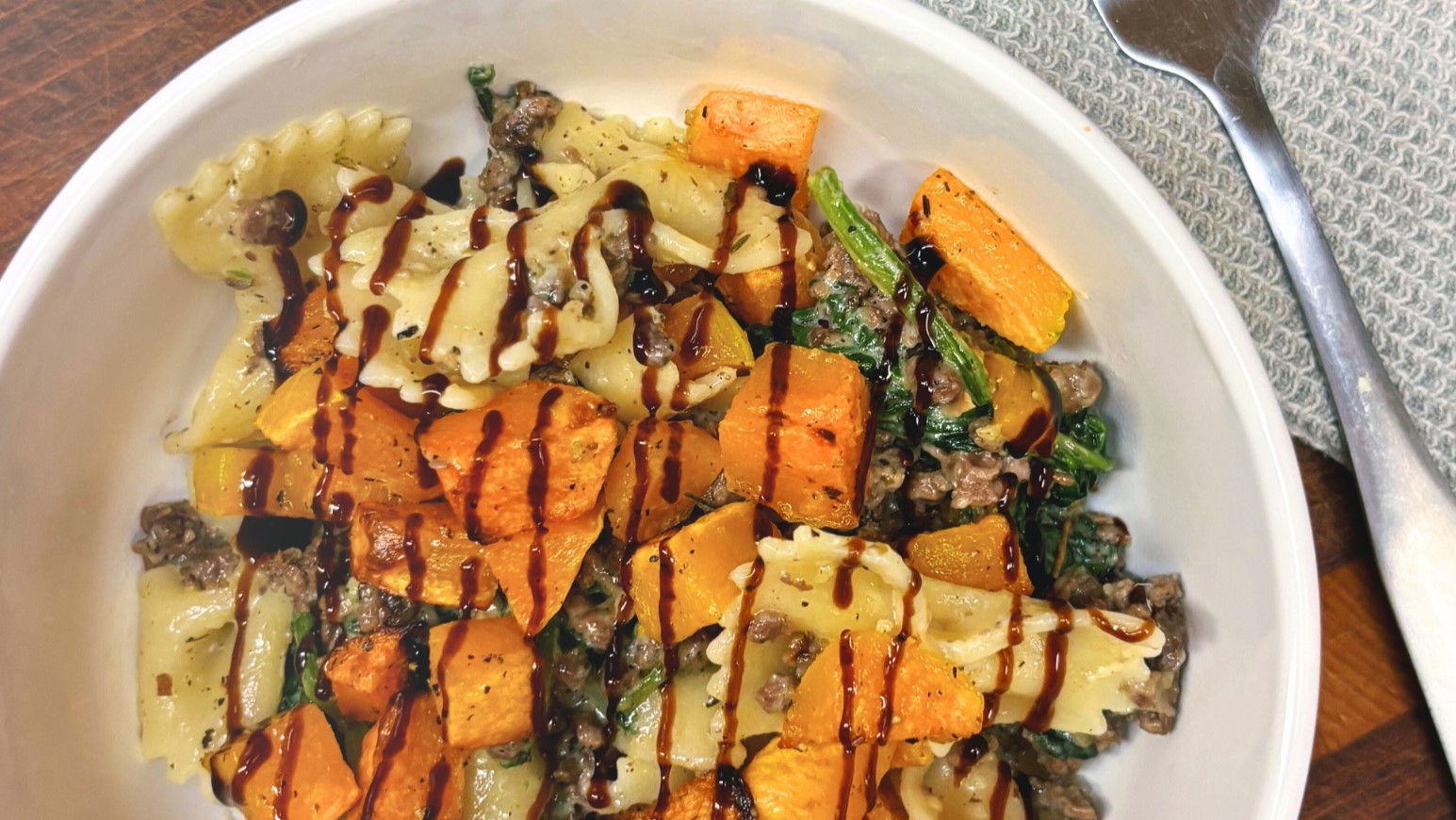 Image of Creamy Sausage & Spinach Pasta with Roasted Butternut Squash