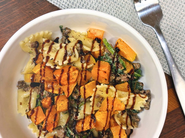 Image of Creamy Sausage & Spinach Pasta with Roasted Butternut Squash