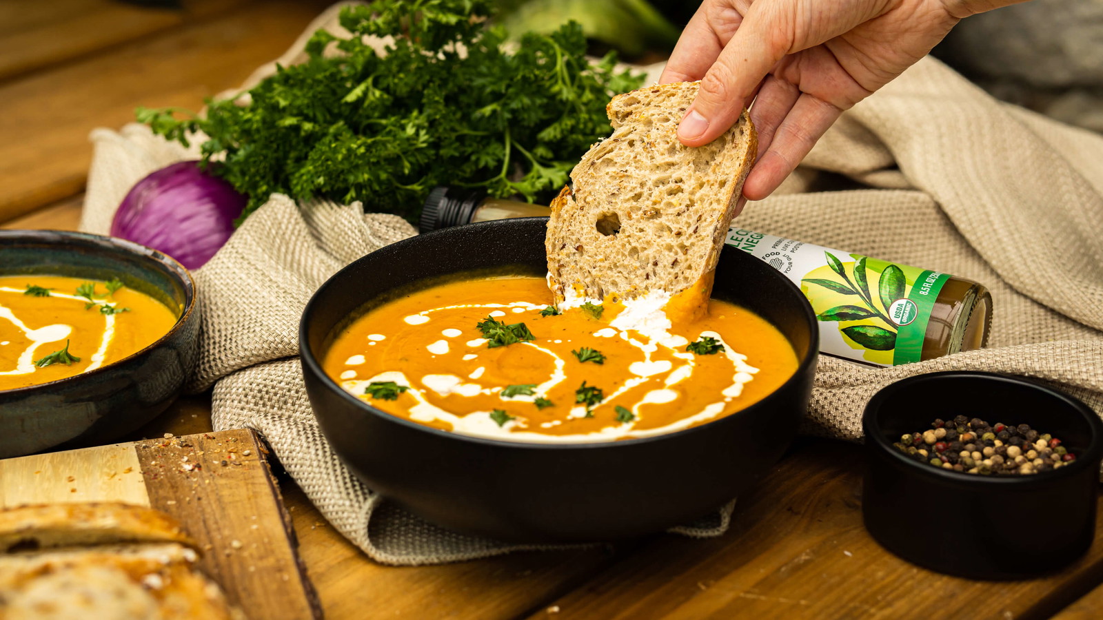 Image of Vegan Butternut Soup with Kombucha Apple Cider Vinegar Recipe