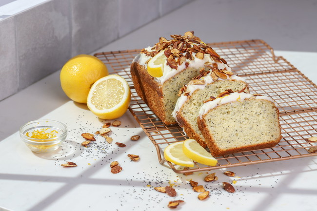 Image of Lemon Poppy Seed Cake w/Cream Cheese Frosting & Caramelized Almonds