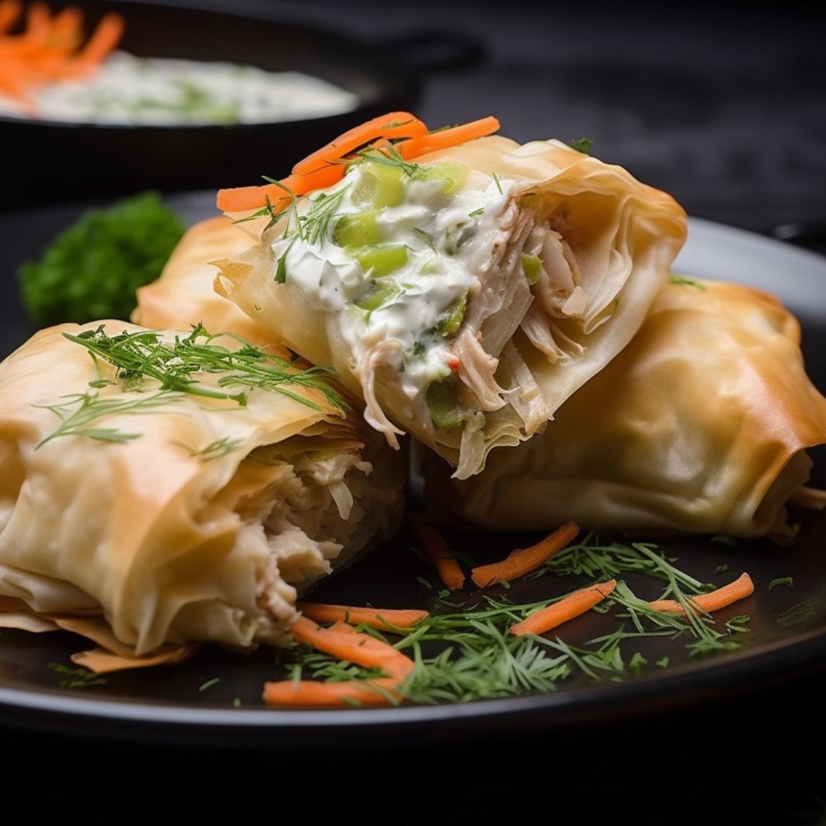 Chicken Stuffed Samosa Rolls - La-Fa-ef Al-Da-jaj Bi-Ajinat- Al-Sambosa