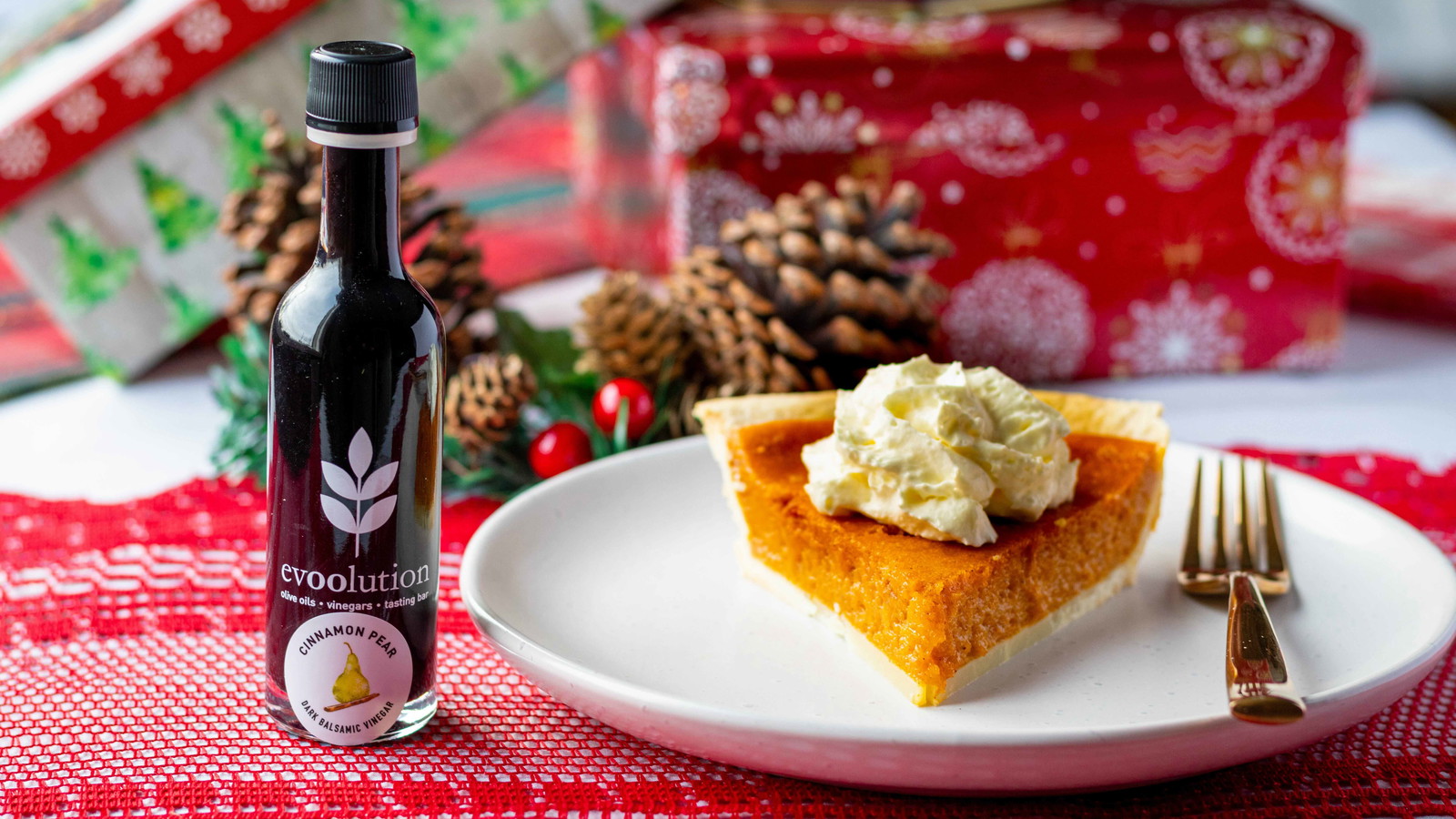 Image of Pumpkin Pie with Cinnamon Pear Balsamic Whipped Cream