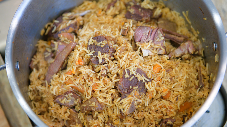 Image of The last dish is an easy one-pot meal - Mutton Rice Pilaf (also spelled as polov), AKA Shouzhuafan in Chinese (手抓饭). This is a classic dish from Xinjiang so lamb is popular, but you can definitely switch to beef. 